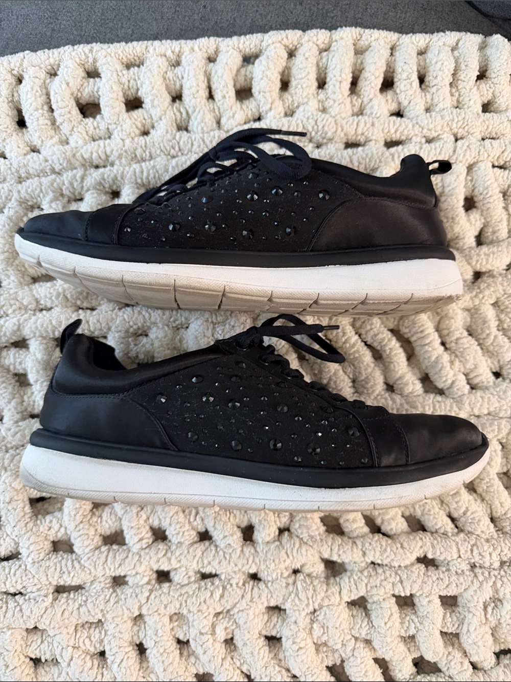 Clarks Black Women's Lace-Up Sneakers with Stud Accents (Cloudstepper)